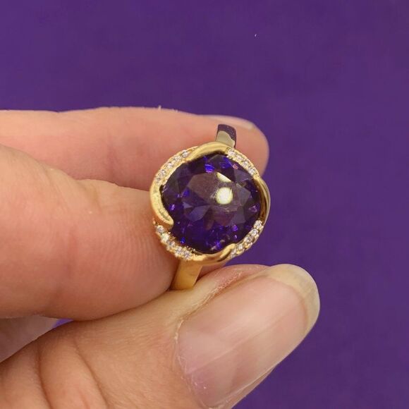New, no tags, gold over stainless amethyst and diamonds, adjustable, deep colour - Picture 1 of 16